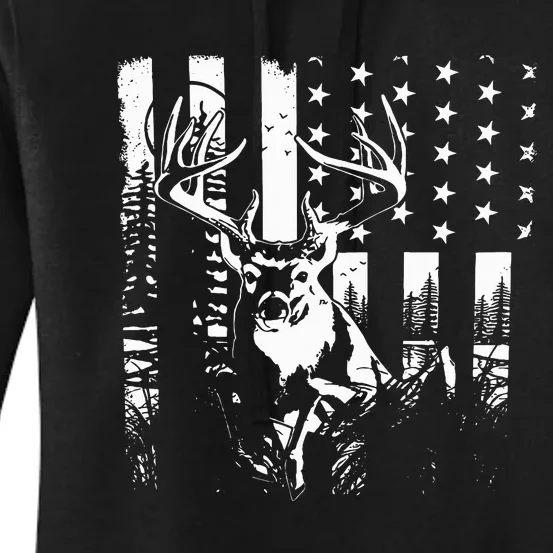 Hunting US Flag Deer Elk Buck Camoflage Hunter Dad Gift Women's Pullover Hoodie