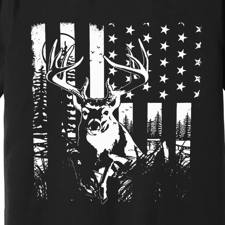 Hunting US Flag Deer Elk Buck Camoflage Hunter Dad Gift Premium T-Shirt