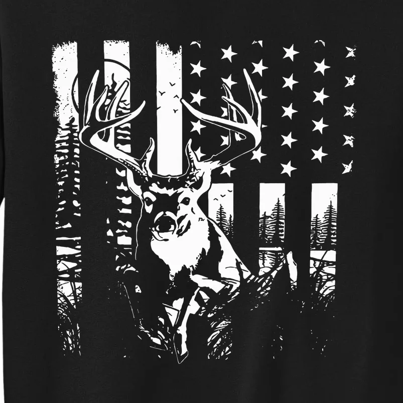 Hunting US Flag Deer Elk Buck Camoflage Hunter Dad Gift Tall Sweatshirt