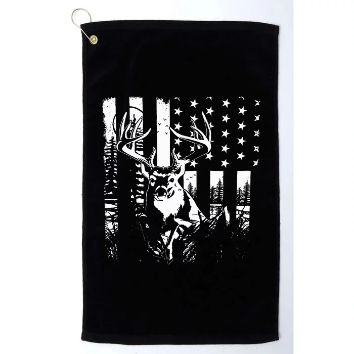 Hunting US Flag Deer Elk Buck Camoflage Hunter Dad Gift Platinum Collection Golf Towel