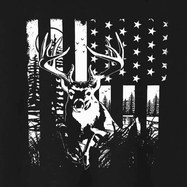 Hunting US Flag Deer Elk Buck Camoflage Hunter Dad Gift Women's Crop Top Tee