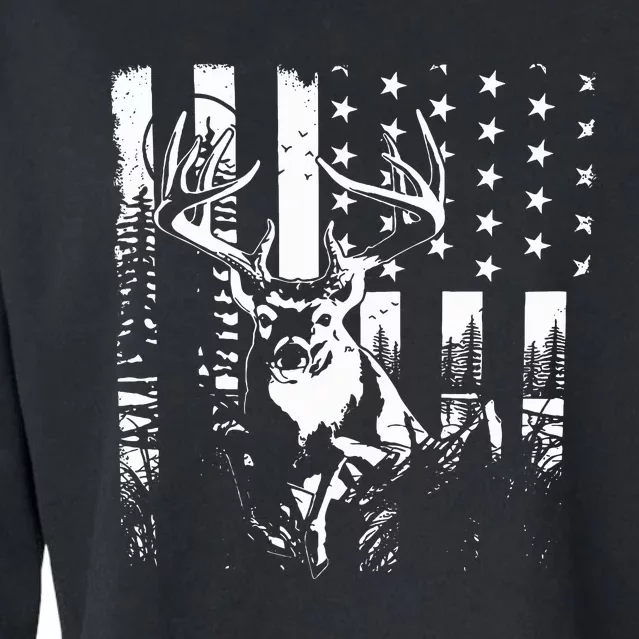 Hunting US Flag Deer Elk Buck Camoflage Hunter Dad Gift Cropped Pullover Crew