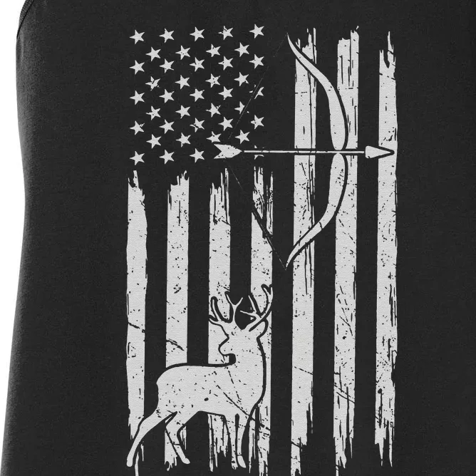 Hunter Usa Flag Hunting Deer Hunt Compound Bow Women's Racerback Tank