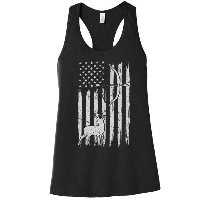 Hunter Usa Flag Hunting Deer Hunt Compound Bow Women's Racerback Tank