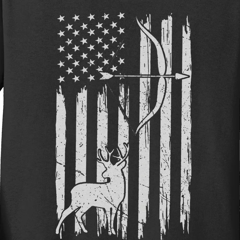 Hunter Usa Flag Hunting Deer Hunt Compound Bow Kids Long Sleeve Shirt