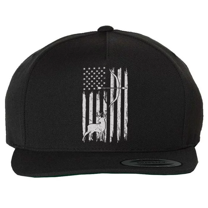 Hunter Usa Flag Hunting Deer Hunt Compound Bow Wool Snapback Cap