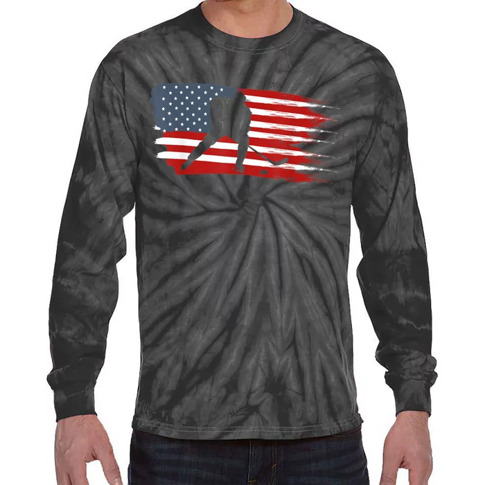 Hockey USA Flag American Flag Patriotic Ice Hockey Tie-Dye Long Sleeve Shirt