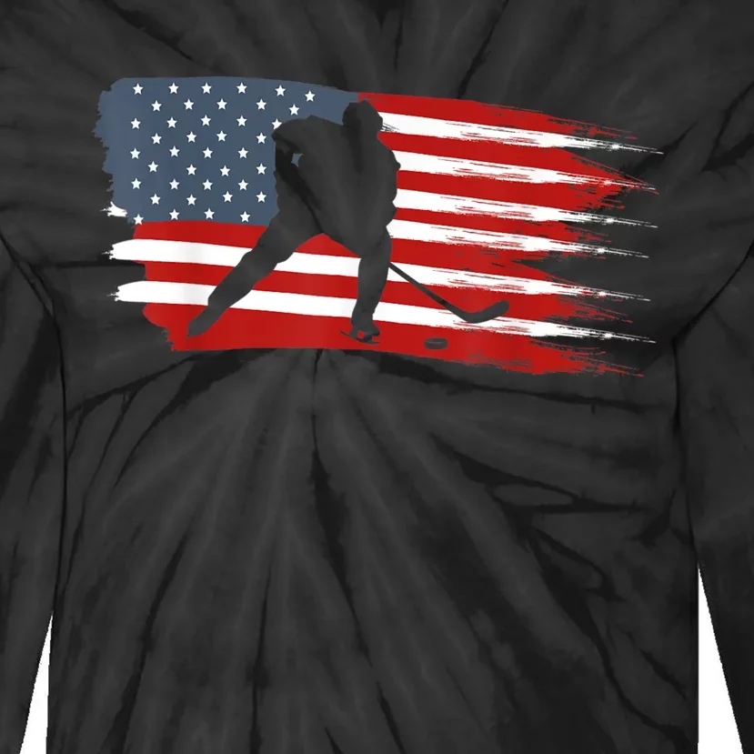 Hockey USA Flag American Flag Patriotic Ice Hockey Tie-Dye Long Sleeve Shirt