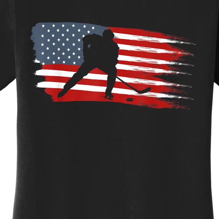 Hockey USA Flag American Flag Patriotic Ice Hockey Women's T-Shirt