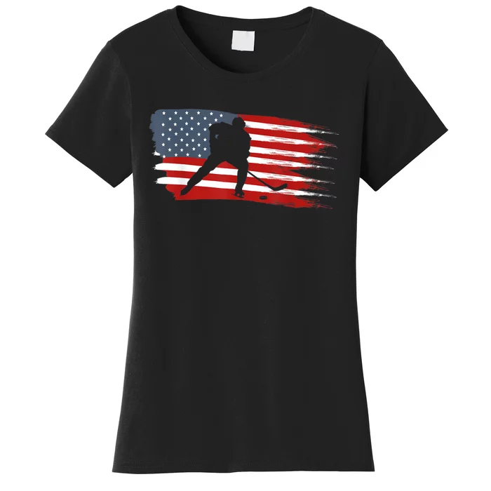 Hockey USA Flag American Flag Patriotic Ice Hockey Women's T-Shirt