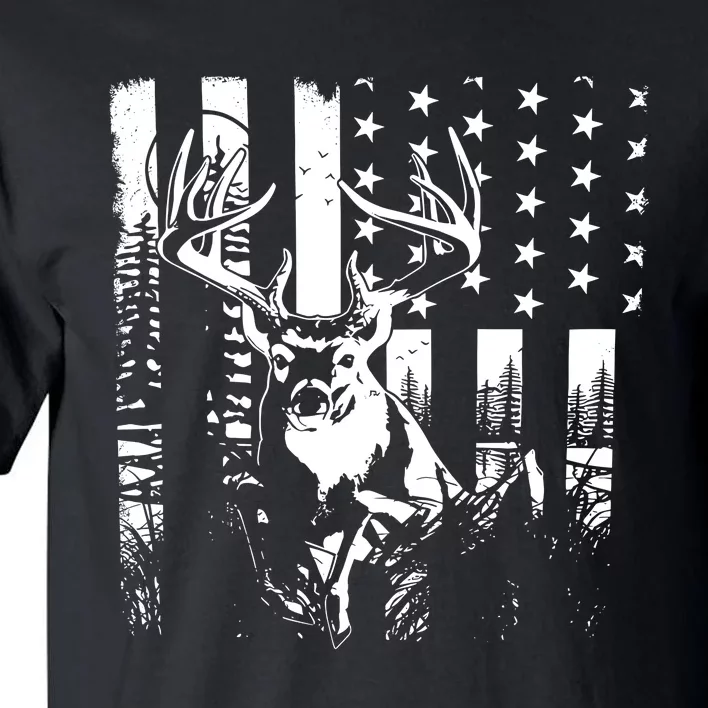 Hunting Us Flag Deer Elk Buck Camoflage Hunter Dad Gift Tall T-Shirt