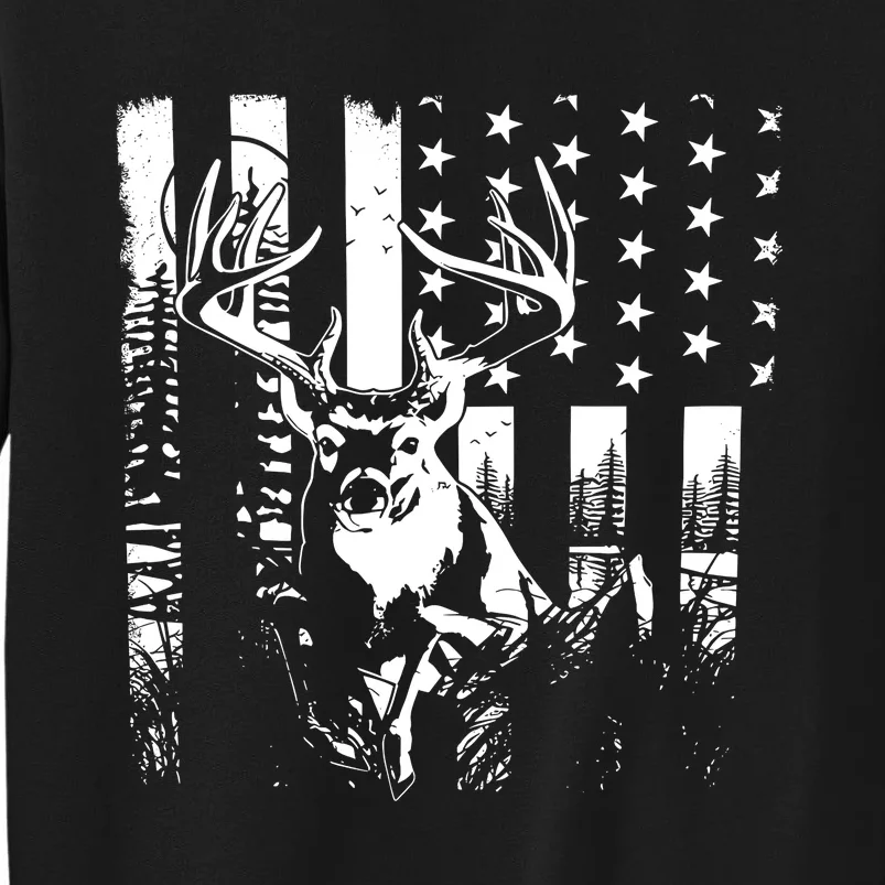 Hunting Us Flag Deer Elk Buck Camoflage Hunter Dad Gift Tall Sweatshirt