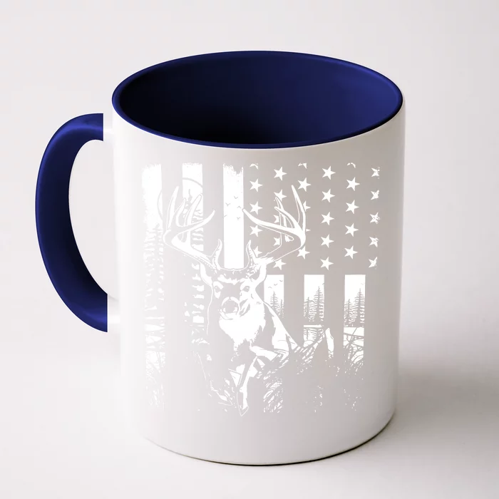 Hunting Us Flag Deer Elk Buck Camoflage Hunter Dad Gift Front & Back Coffee Mug