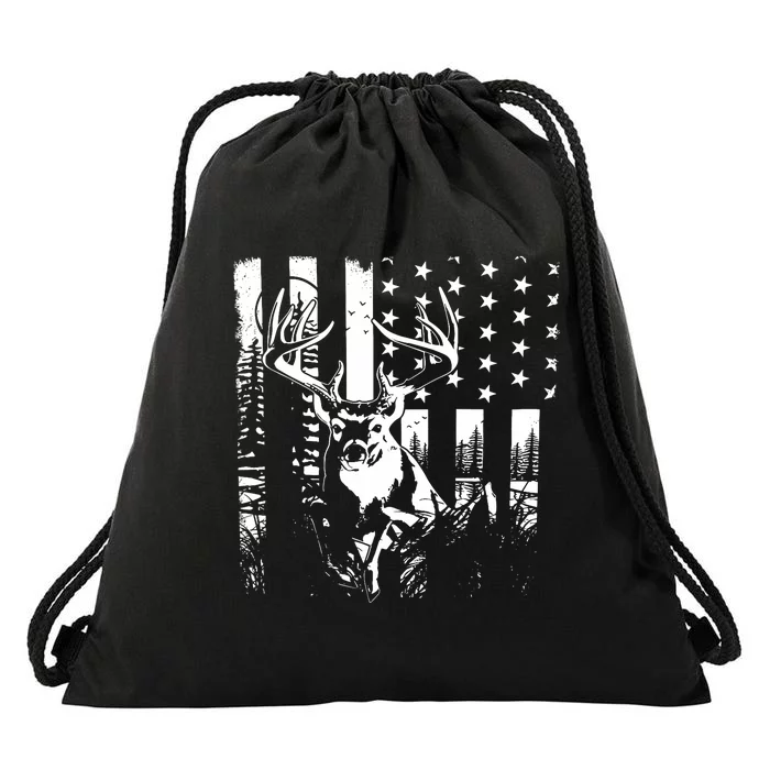 Hunting Us Flag Deer Elk Buck Camoflage Hunter Dad Gift Drawstring Bag