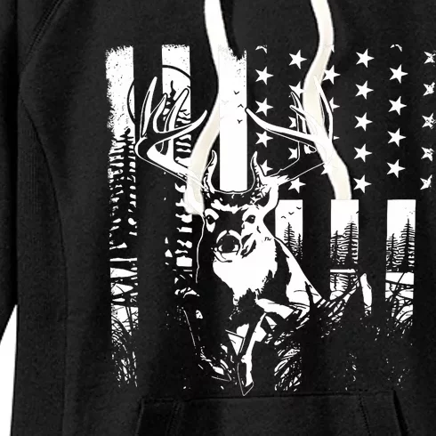 Hunting Us Flag Deer Elk Buck Camoflage Hunter Dad Gift Women's Fleece Hoodie