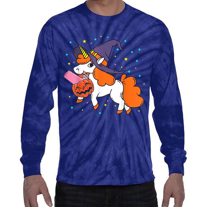 Halloween Unicorn Girls Witchy Unicorn Halloween Tie-Dye Long Sleeve Shirt