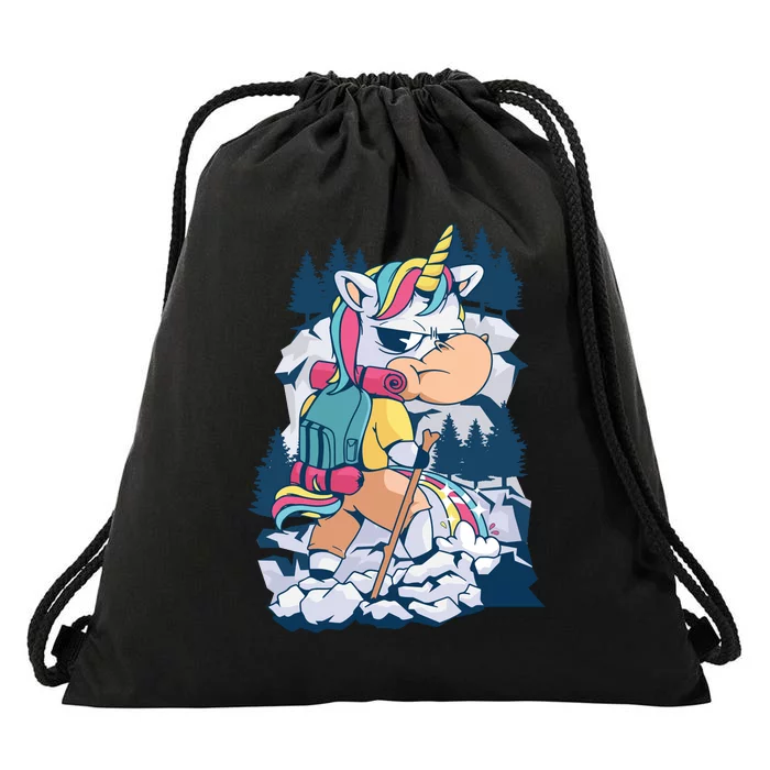 Hiking Unicorn Drawstring Bag