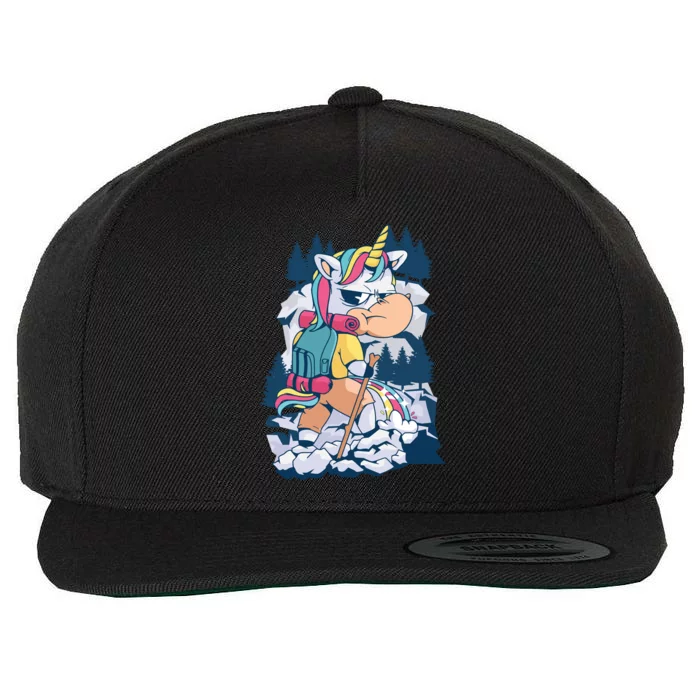 Hiking Unicorn Wool Snapback Cap