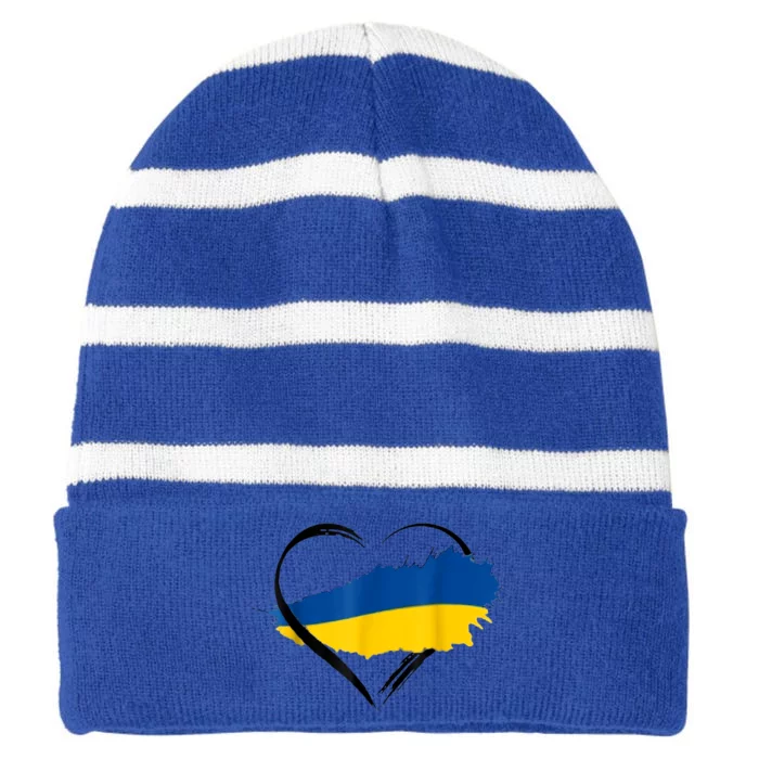 Heart Ukraine I Stand With Ukraine Ukrainian Flag Gift Striped Beanie with Solid Band