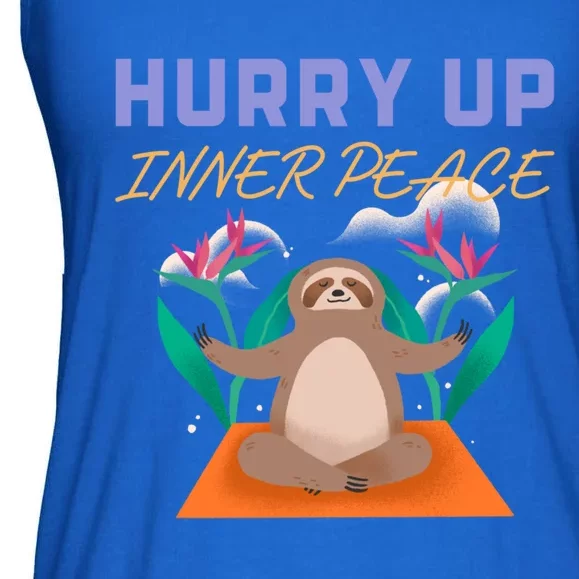 Hurry Up Inner Peace Meditation Pose Funny Sloth Yoga Gift Ladies Essential Flowy Tank