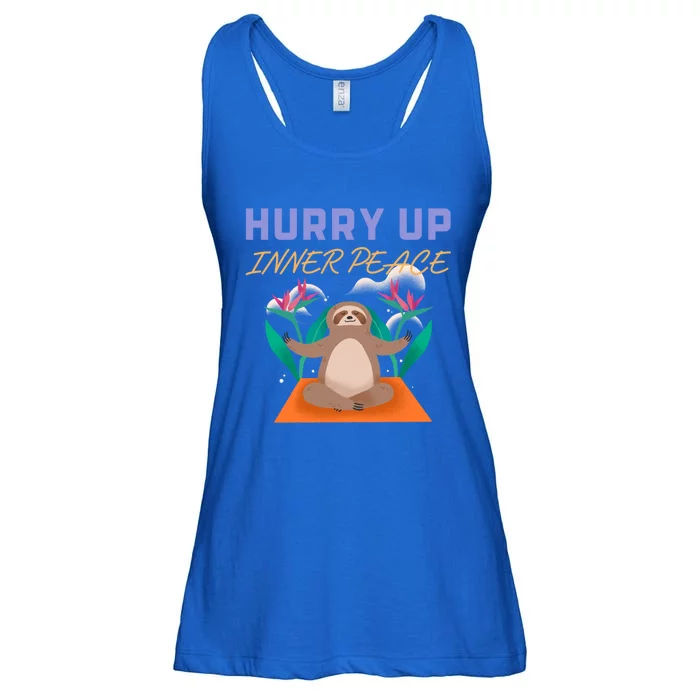 Hurry Up Inner Peace Meditation Pose Funny Sloth Yoga Gift Ladies Essential Flowy Tank