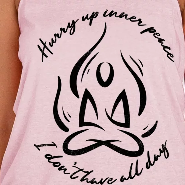 Hurry Up Inner Peace Meditation Yoga Relaxation Gift Women's Knotted Racerback Tank