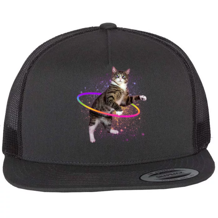 Hula Hoop Galaxy Cat Flat Bill Trucker Hat