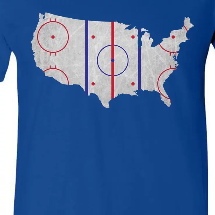 Hockey USA Map V-Neck T-Shirt