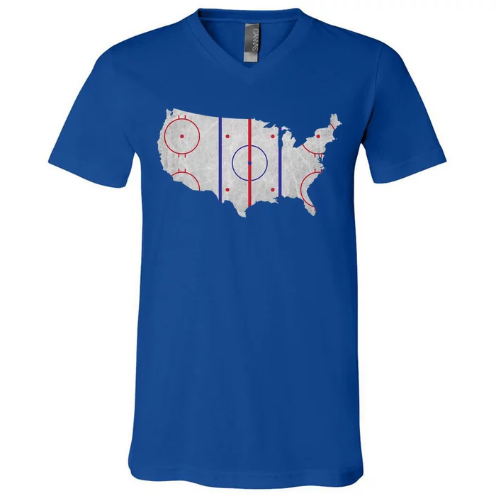 Hockey USA Map V-Neck T-Shirt