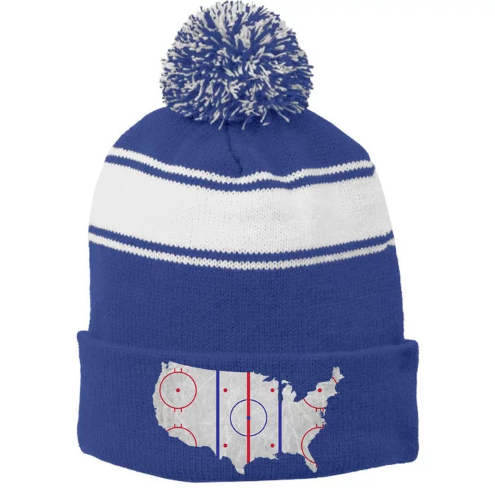 Hockey USA Map Stripe Pom Pom Beanie