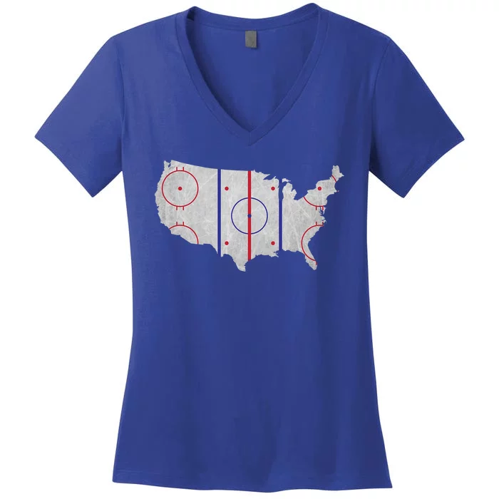 Hockey USA Map Women's V-Neck T-Shirt