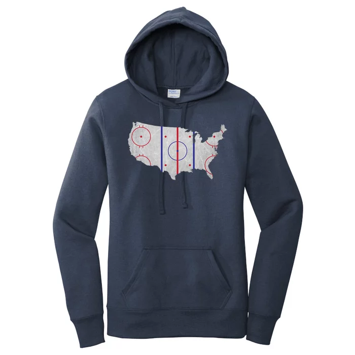 Hockey USA Map Women's Pullover Hoodie