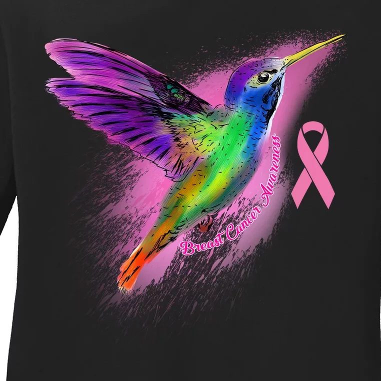 Humming Bird Breast Cancer Awareness Ladies Long Sleeve Shirt