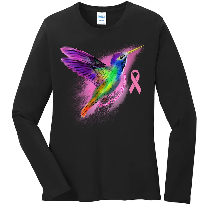 Humming Bird Breast Cancer Awareness Ladies Long Sleeve Shirt