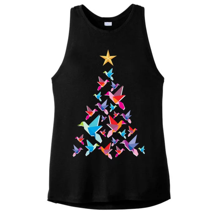 Humming Bird Christmas Tree Ladies Tri-Blend Wicking Tank