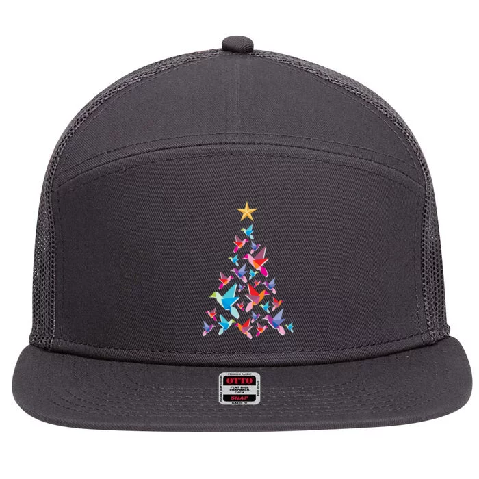 Humming Bird Christmas Tree 7 Panel Mesh Trucker Snapback Hat