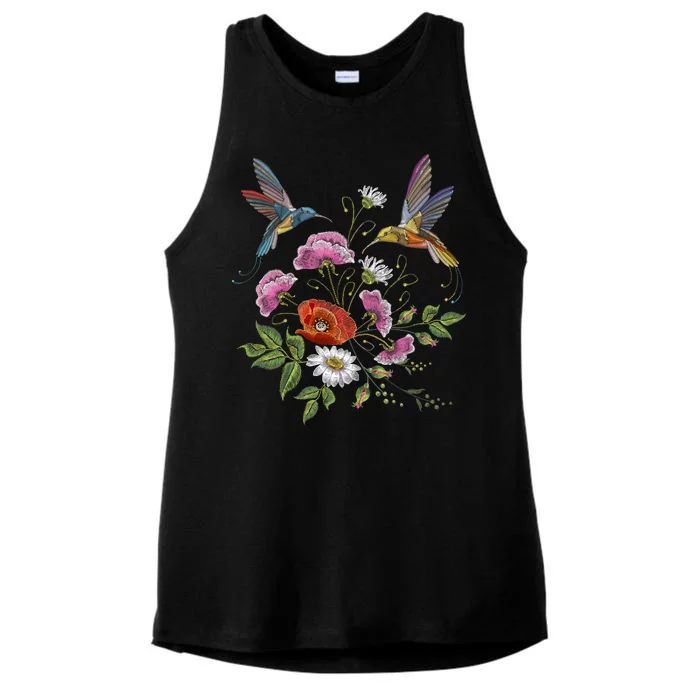 Humming Birds Flowers Ladies Tri-Blend Wicking Tank