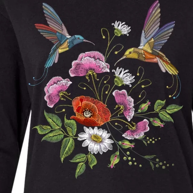 Humming Birds Flowers Womens Cotton Relaxed Long Sleeve T-Shirt