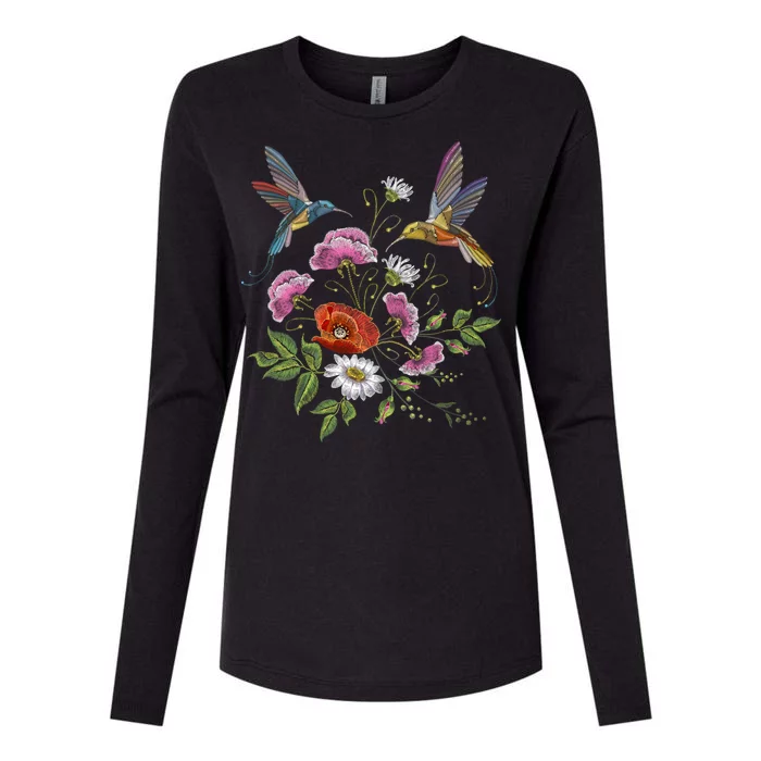 Humming Birds Flowers Womens Cotton Relaxed Long Sleeve T-Shirt