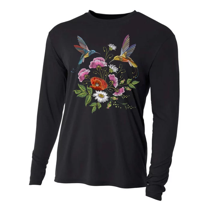 Humming Birds Flowers Cooling Performance Long Sleeve Crew