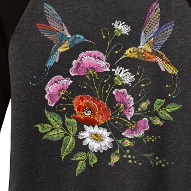 Humming Birds Flowers Women's Tri-Blend 3/4-Sleeve Raglan Shirt