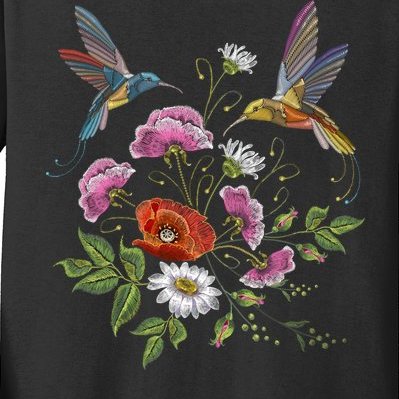 Humming Birds Flowers Kids Long Sleeve Shirt