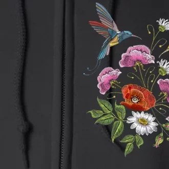 Humming Birds Flowers Full Zip Hoodie