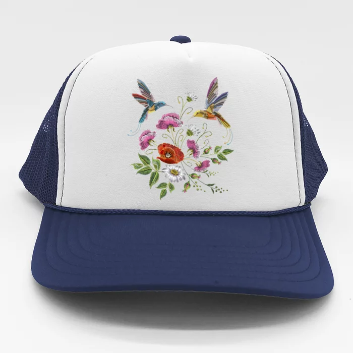 Humming Birds Flowers Trucker Hat