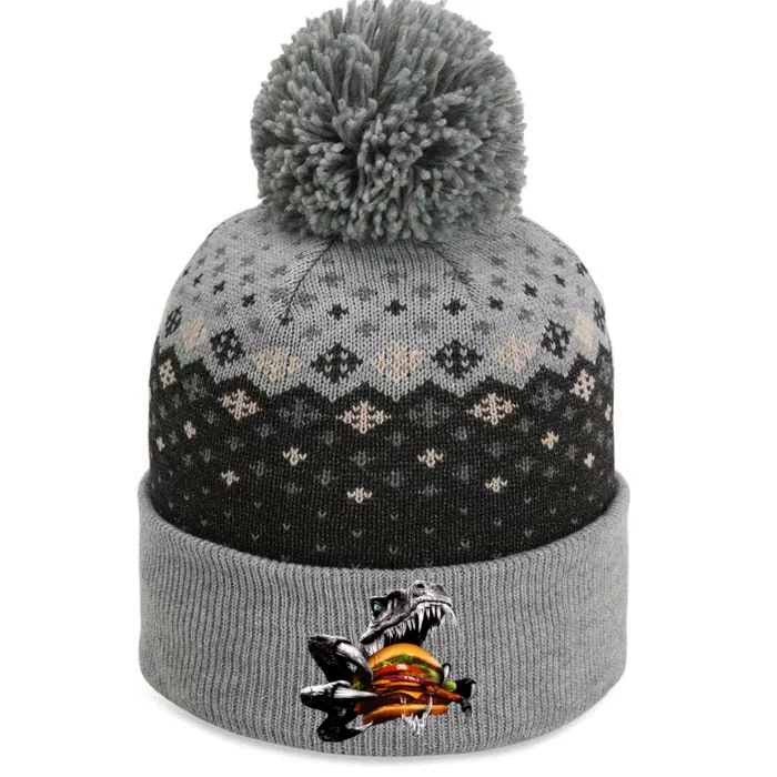 Hungry T-Rex Eating A Burger The Baniff Cuffed Pom Beanie