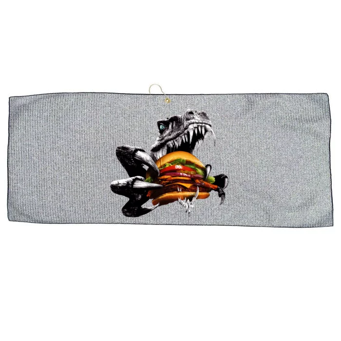 Hungry T-Rex Eating A Burger Large Microfiber Waffle Golf Towel