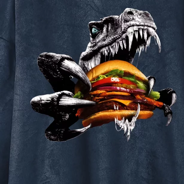 Hungry T-Rex Eating A Burger Hooded Wearable Blanket