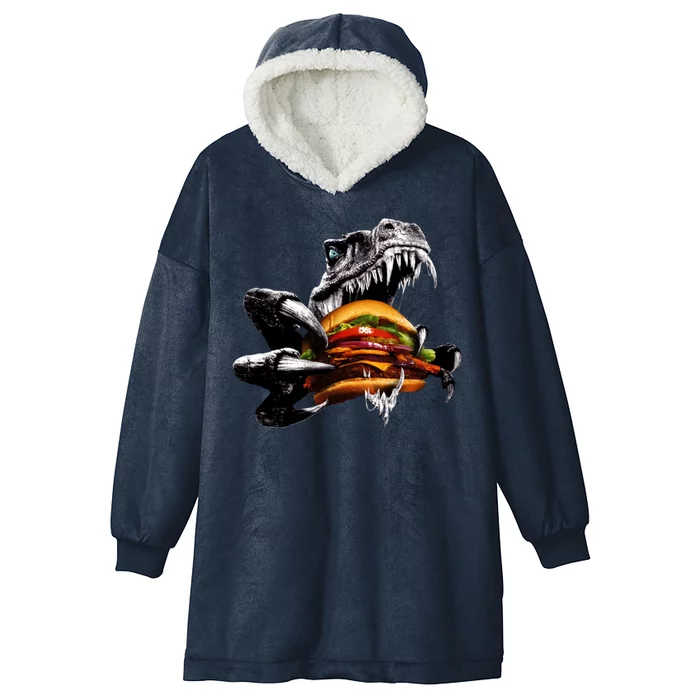 Hungry T-Rex Eating A Burger Hooded Wearable Blanket