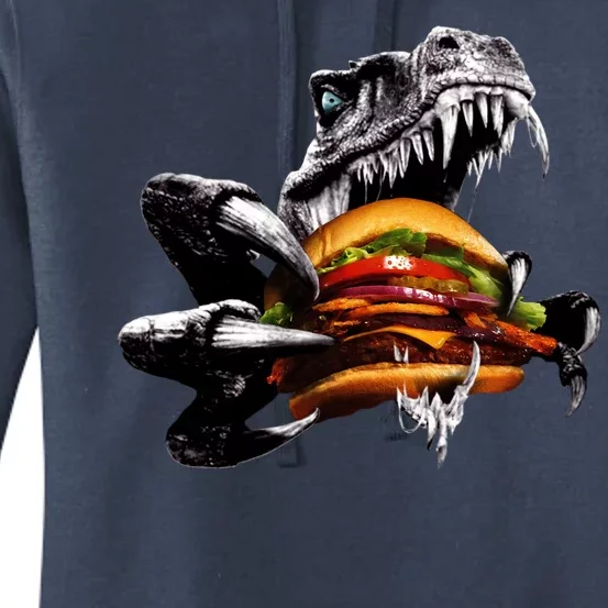 Hungry T-Rex Eating A Burger Women's Pullover Hoodie