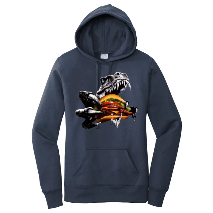 Hungry T-Rex Eating A Burger Women's Pullover Hoodie